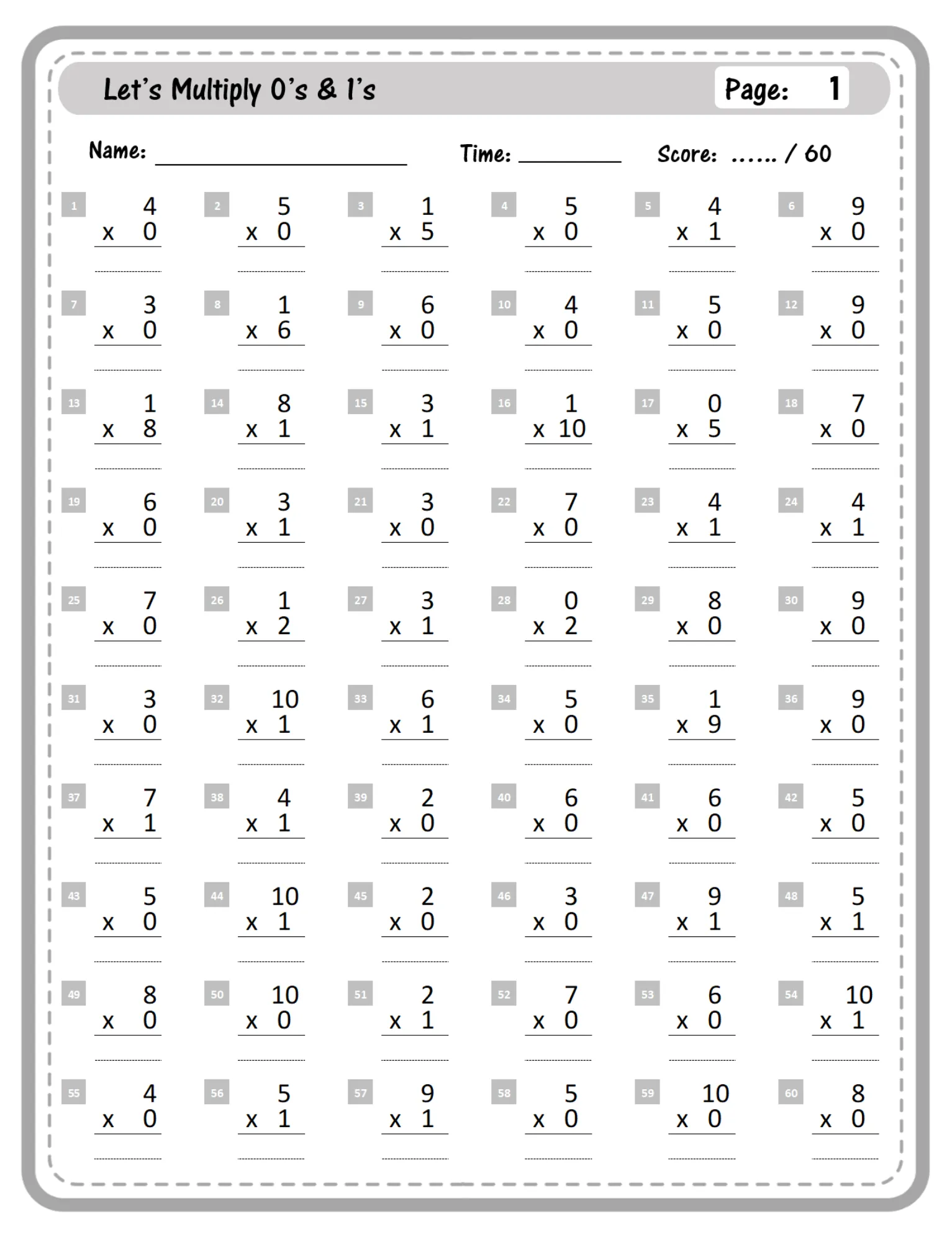 Multiplication - Sample page with multiplication problems